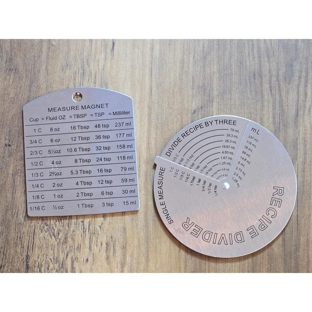 2 pc Stainless Steel Magnet Set - Recipe Divider Magnet + Kitchen Measure Magnet